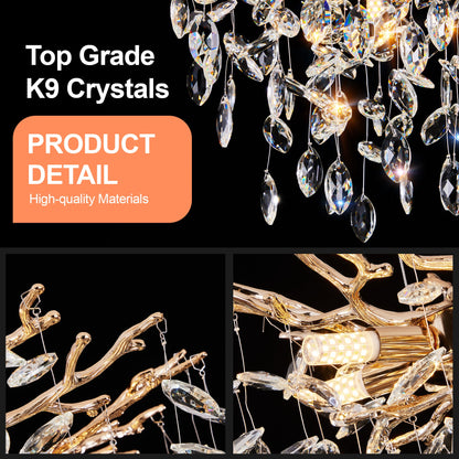 Chandelier Tree Branch Crystal Gold 7-Light