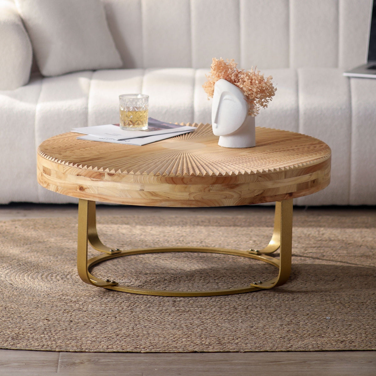 Modern Round Coffee Table With Wooden Carving Pattern - Marijuana Mama