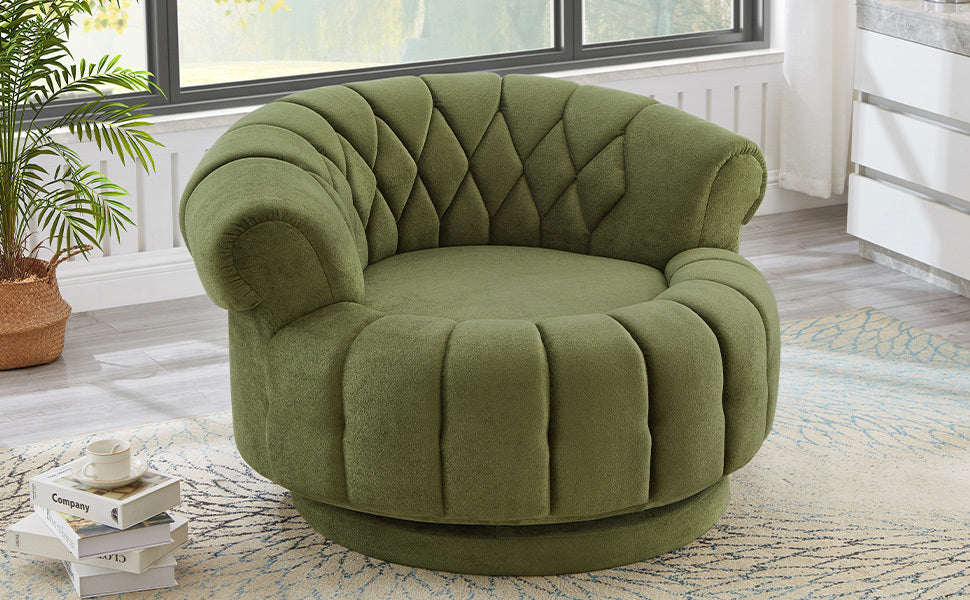 Swivel Accent Chair 360 Degree Chenille Green Oversized Round