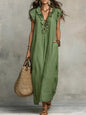 Ruffled V-Neck Cap Sleeve Maxi Dress