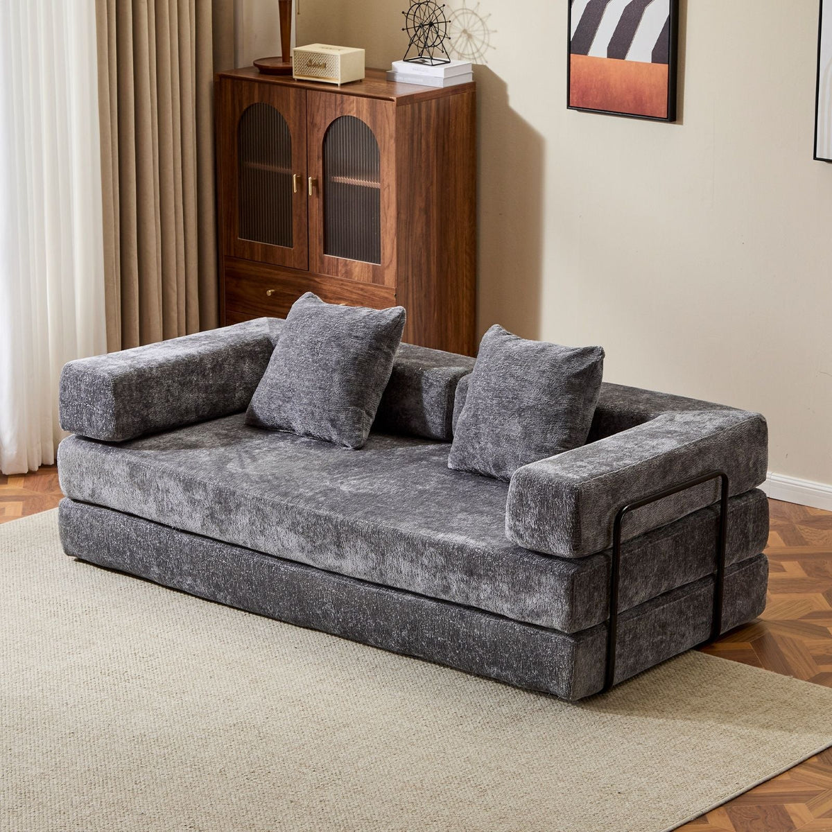 Convertible Floor Sofa Bed With Pillow Back Support Armrest - Marijuana Mama
