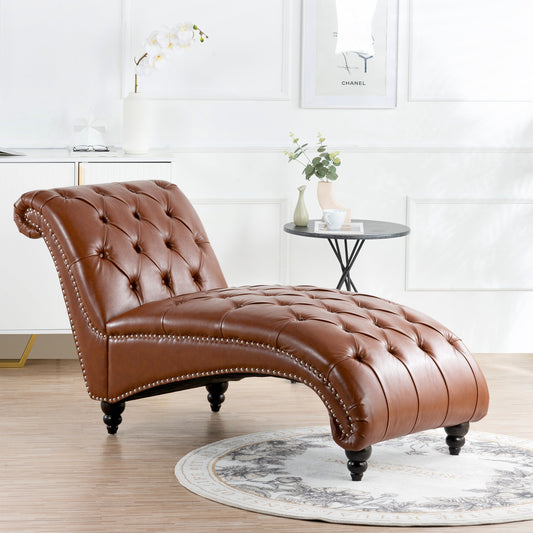 Brown Tufted Armless Chaise Lounge