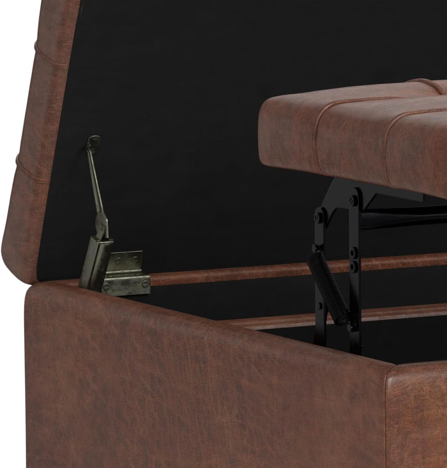 Storage Ottoman Distressed Saddle Brown Leatherette