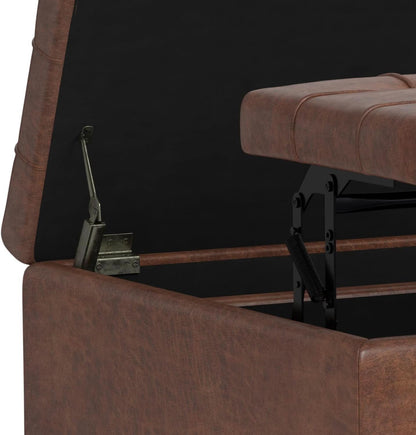 Storage Ottoman Distressed Saddle Brown Leatherette
