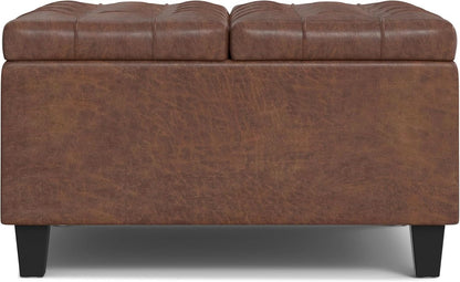 Storage Ottoman Distressed Saddle Brown Leatherette