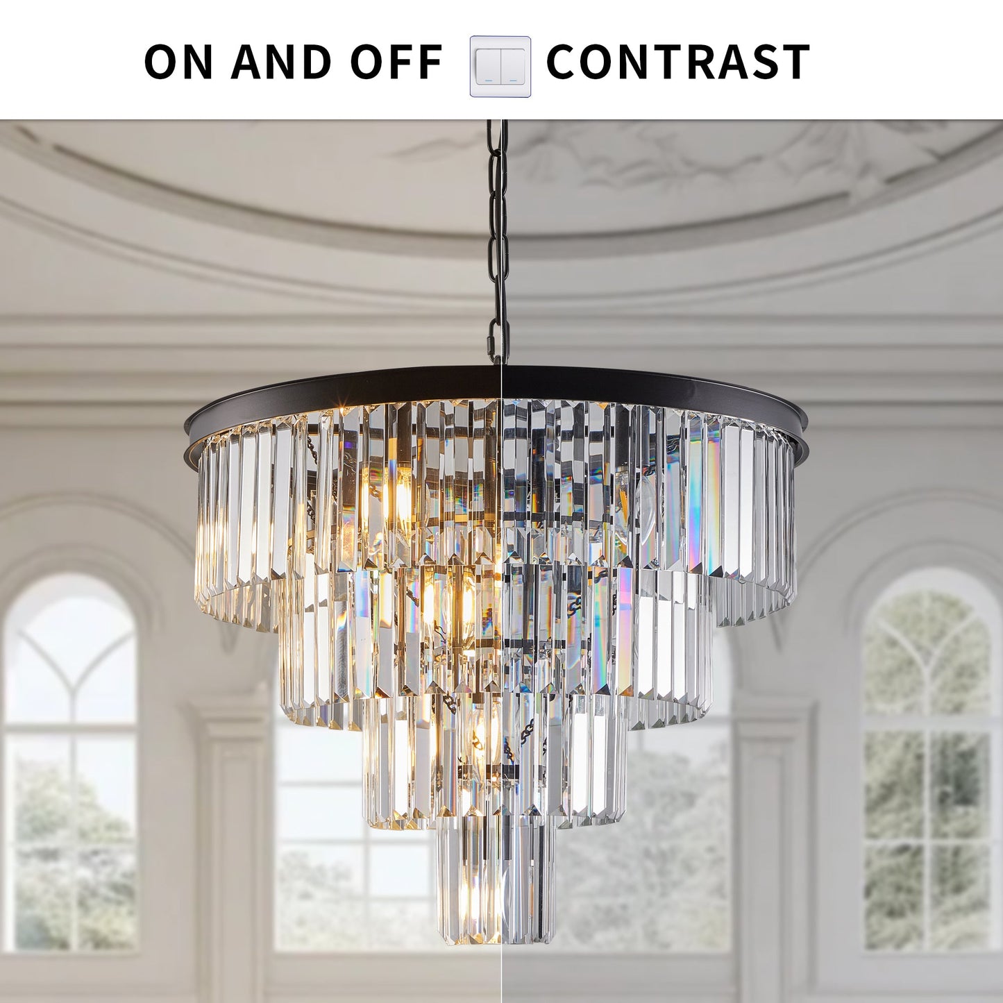 4-Tier Black Crystal  Chandelier