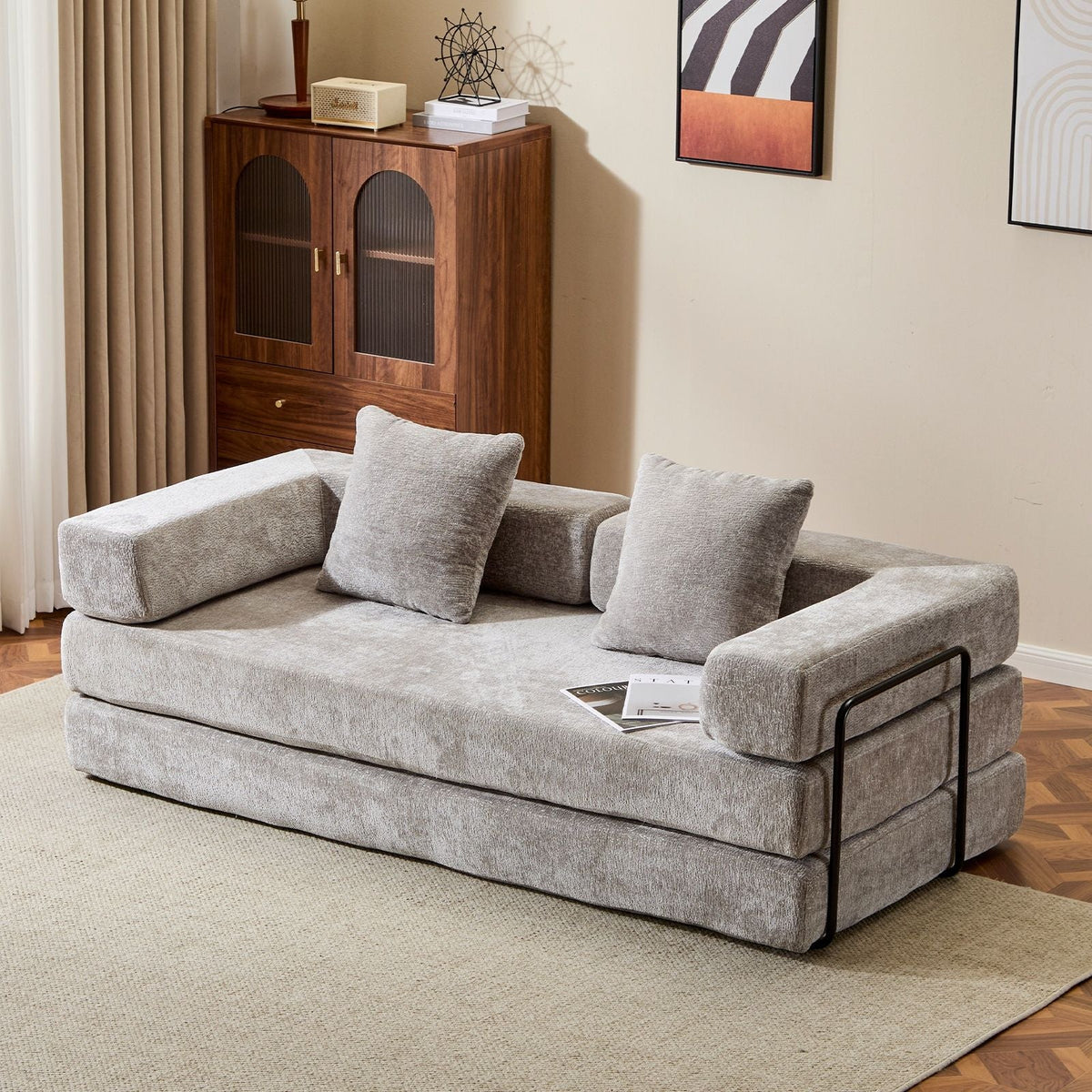 Convertible Floor Sofa Bed With Pillow Back Support Armrest - Marijuana Mama