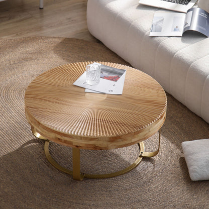 Modern Round Coffee Table With Wooden Carving Pattern - Marijuana Mama