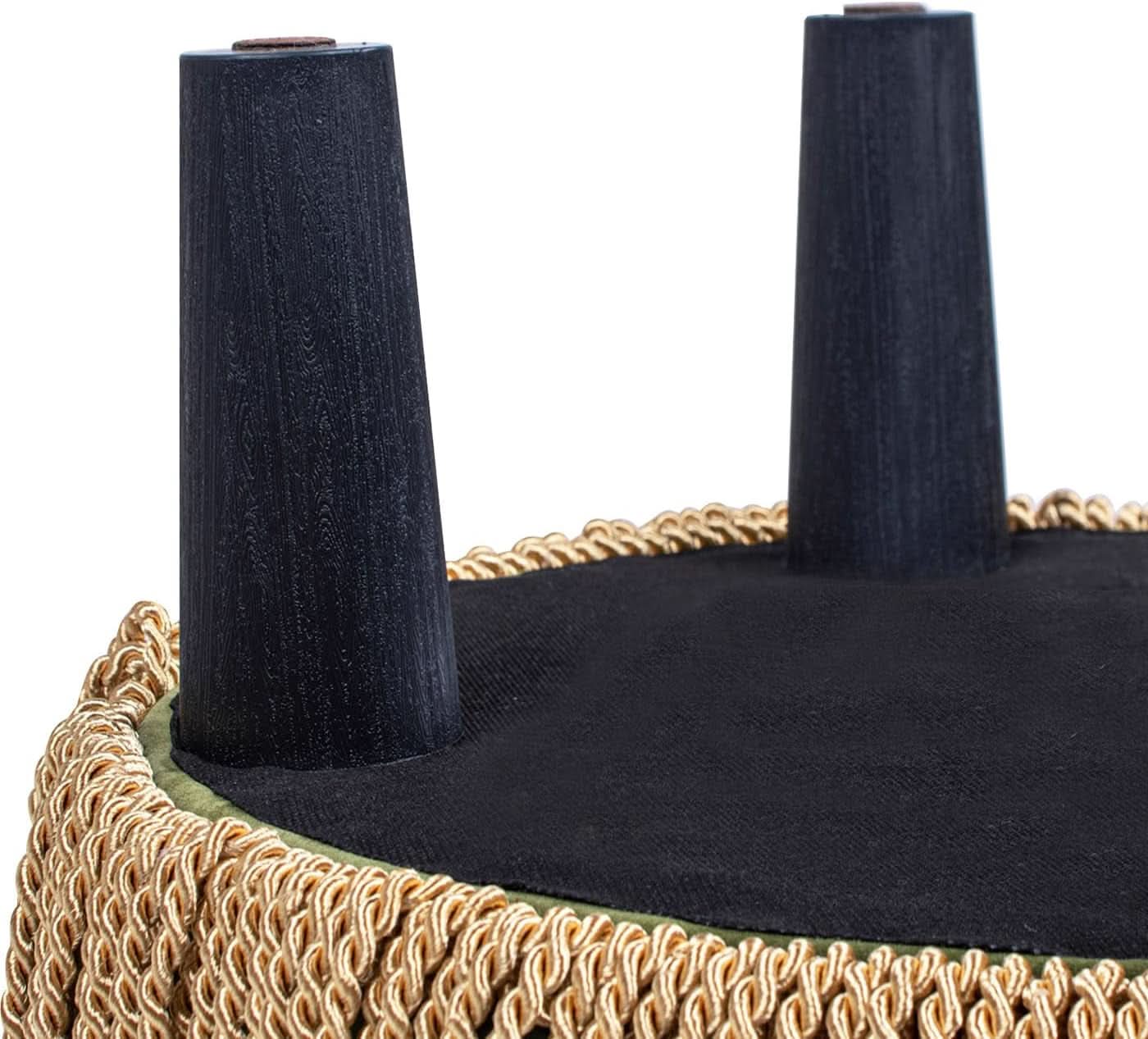 Olive Velvet Round Ottoman With Fringe