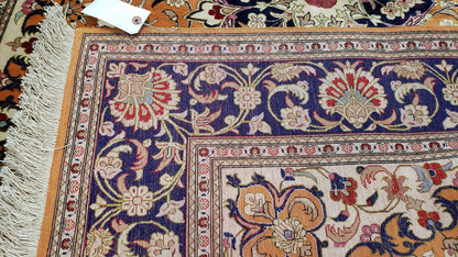 Stunning 1950s Persian Qum Silk Rug - 4.6 x 6.7