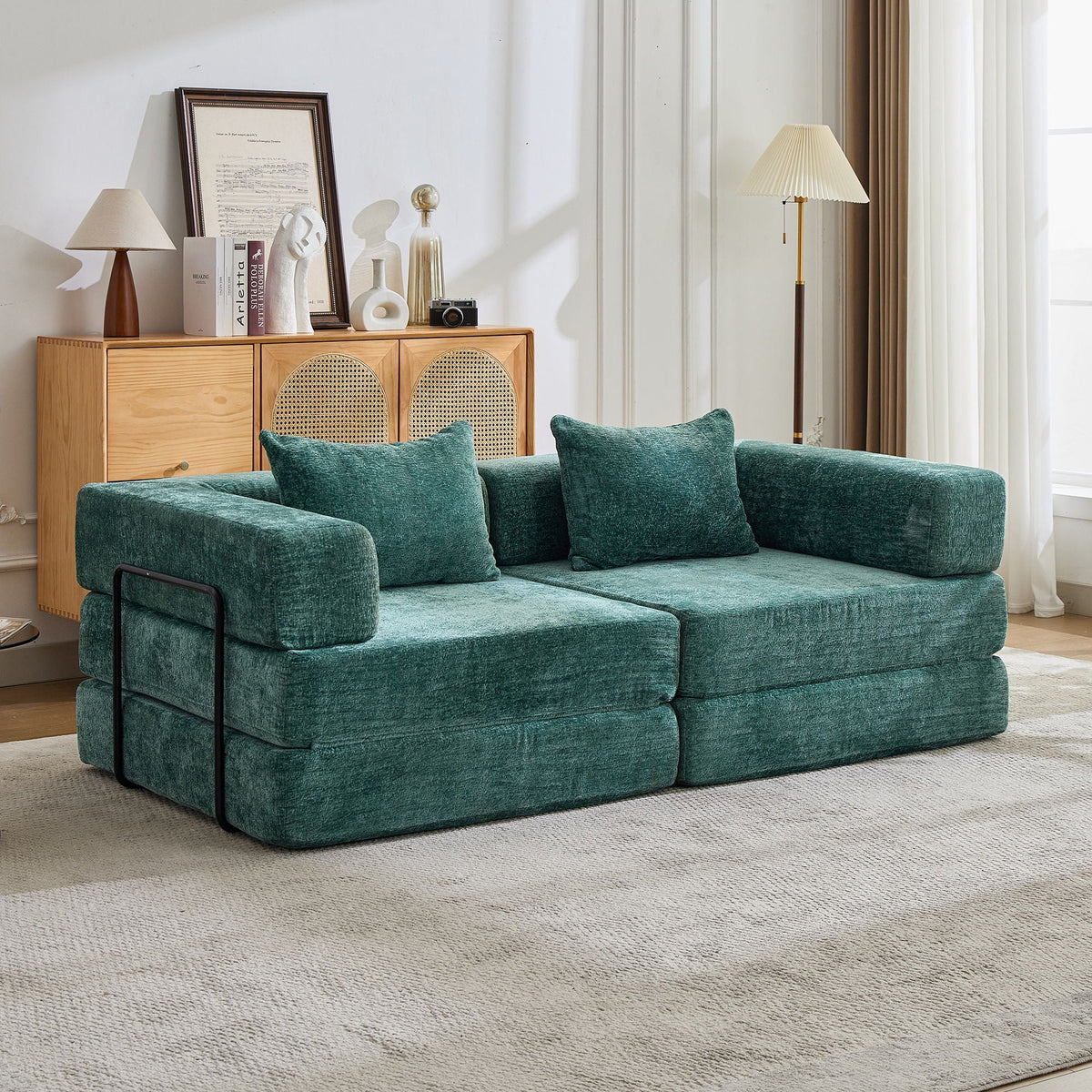 Convertible Floor Sofa Bed With Pillow Back Support Armrest - Marijuana Mama
