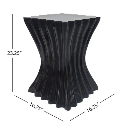 Outdoor Wave Design Side Table, Lightweight Concrete Garden Stool, Black