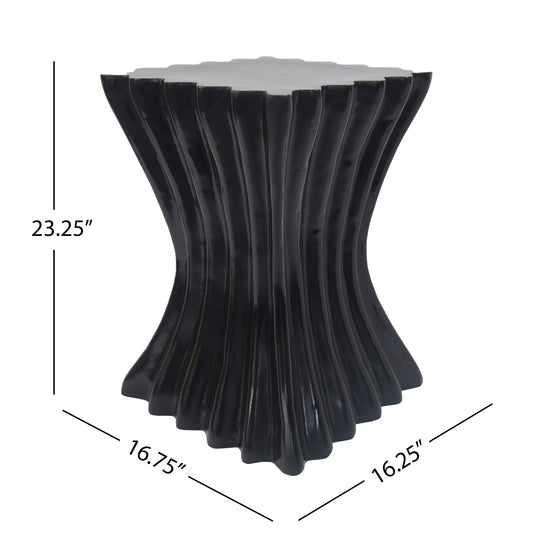 Outdoor Wave Design Side Table, Lightweight Concrete Garden Stool, Black