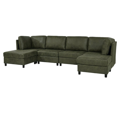 Olive Modular Faux Leather Sectional Sofa