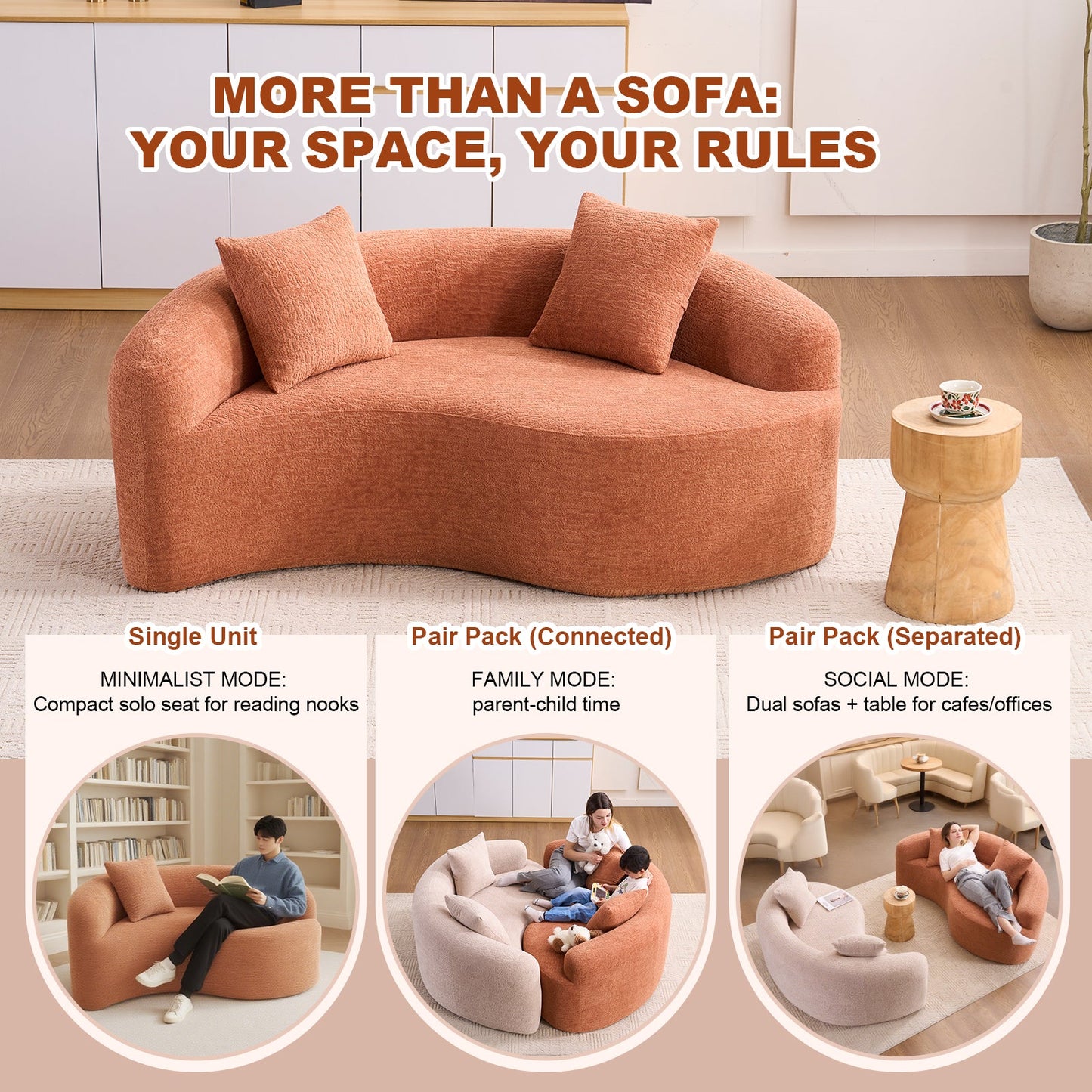 S-Curve Chenille Coral Loveseat