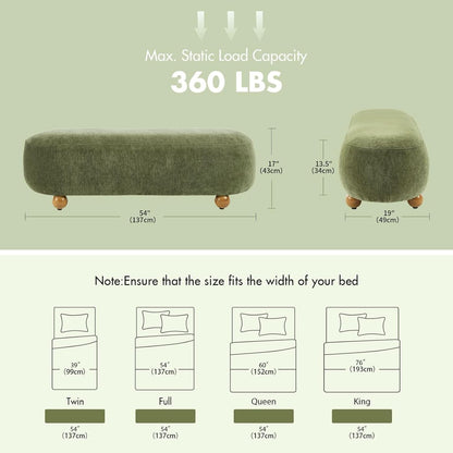Green Velvet Bench Cushioned Seat
