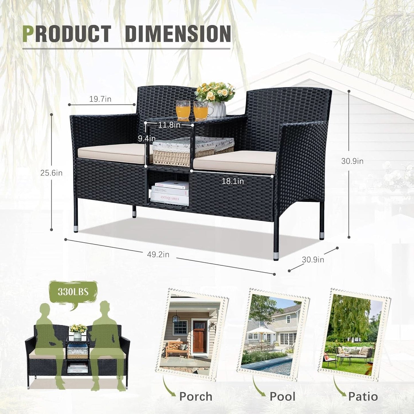 Patio Loveseat Outdoor Wicker Conversation Set