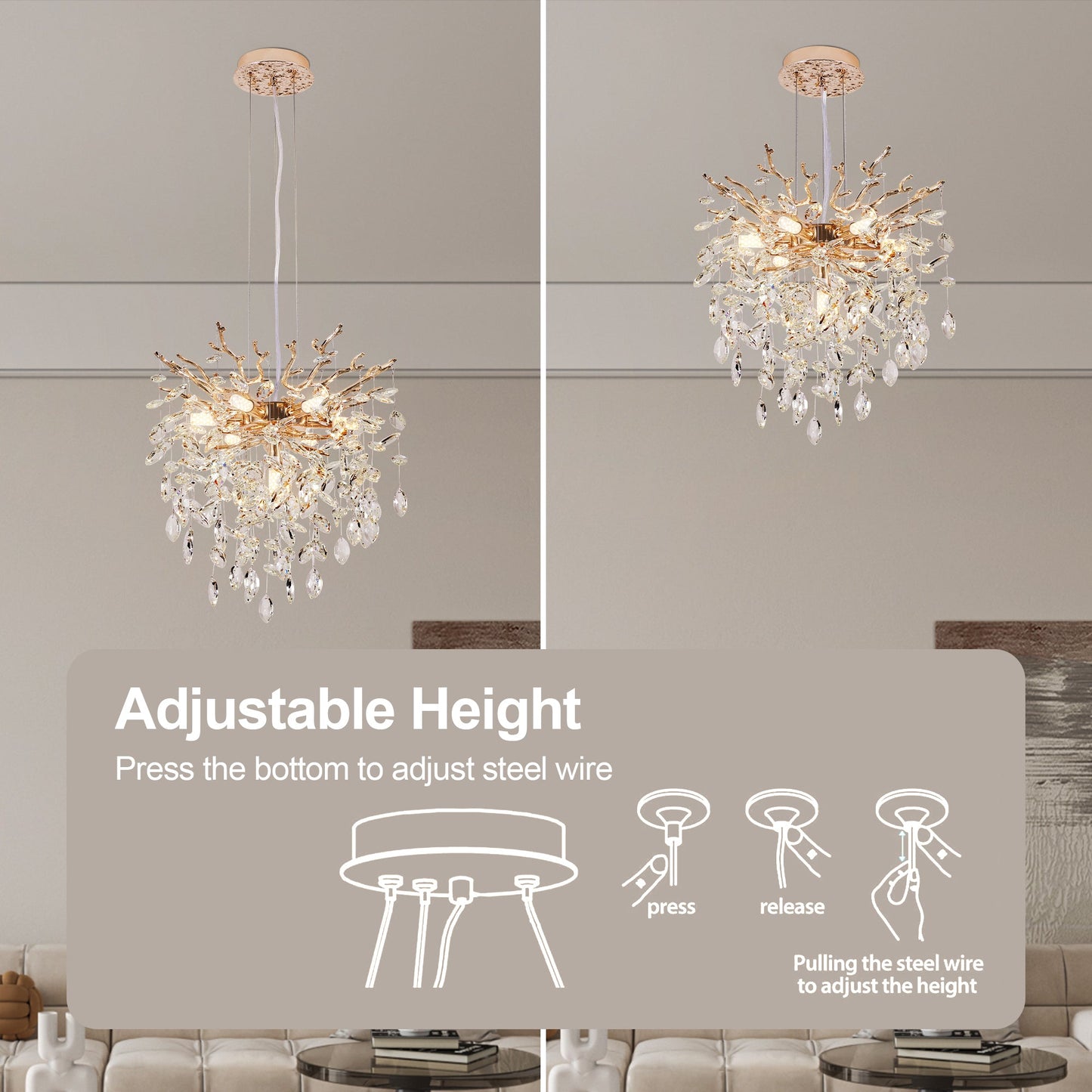 Chandelier Tree Branch Crystal Gold 7-Light