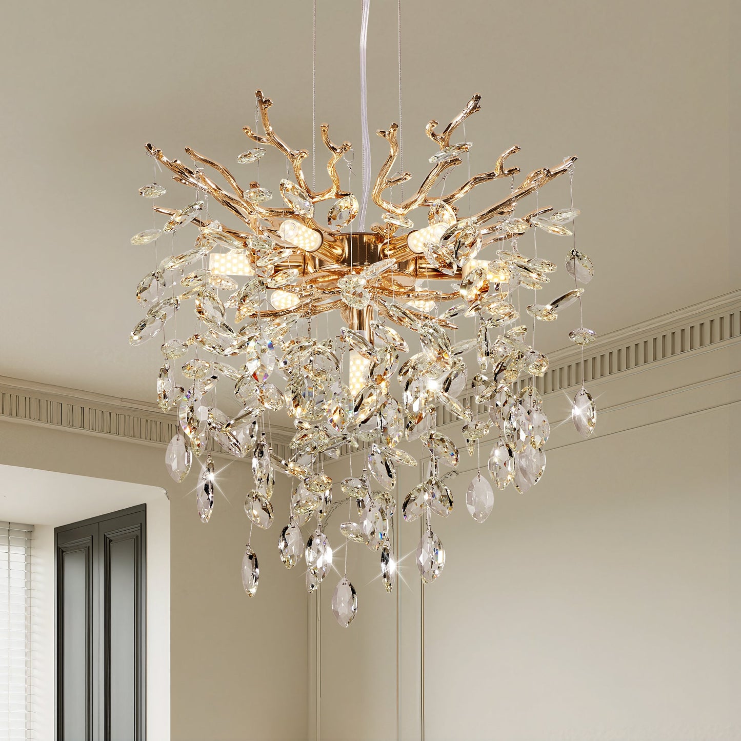 Chandelier Tree Branch Crystal Gold 7-Light