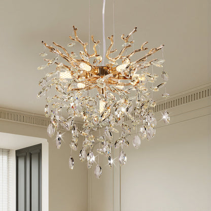 Chandelier Tree Branch Crystal Gold 7-Light