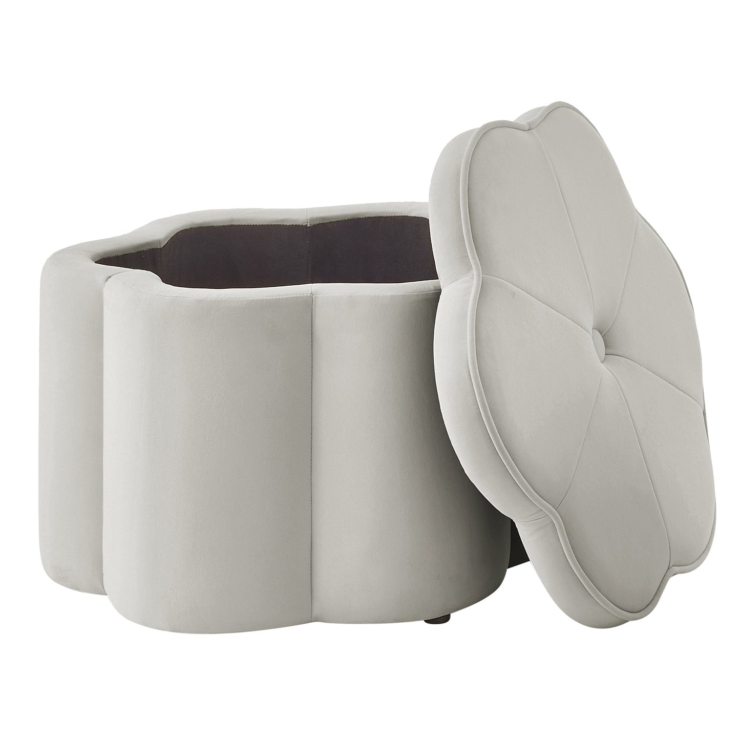 Set of 2 Flower Shape Petal Velvet Storage Ottoman with Storage, Gray