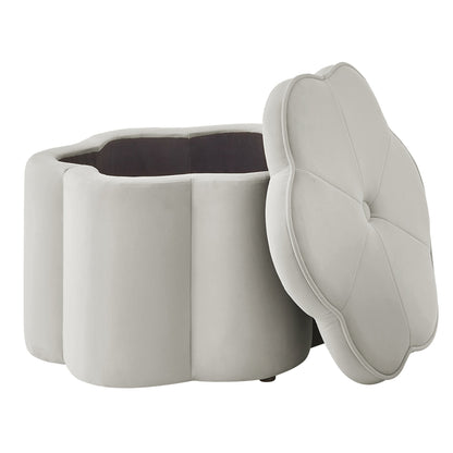 Set of 2 Flower Shape Petal Velvet Storage Ottoman with Storage, Gray