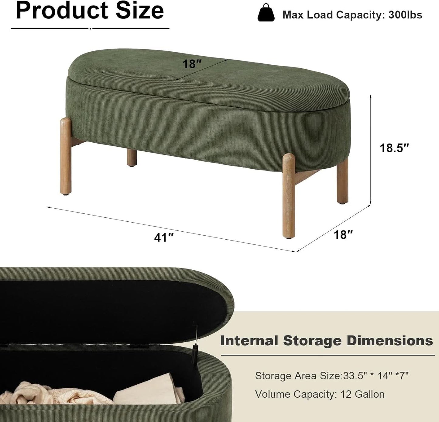 Green Oversized Storage Solution Bench Ottoman