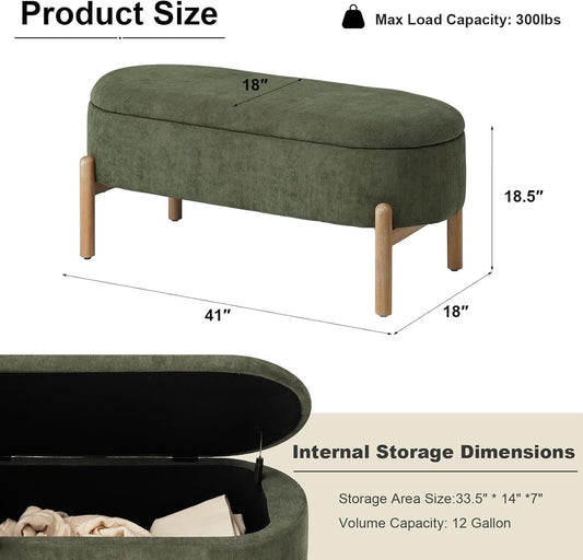 Green Oversized Storage Solution Bench Ottoman