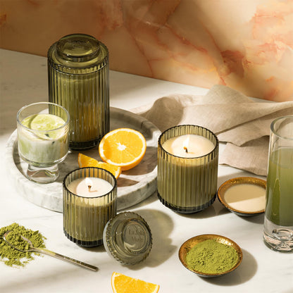 Aurélie Reeded Glass Candle: Mandarin Matcha