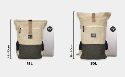 Extra Large Hemp Rolltop Backpack in Black