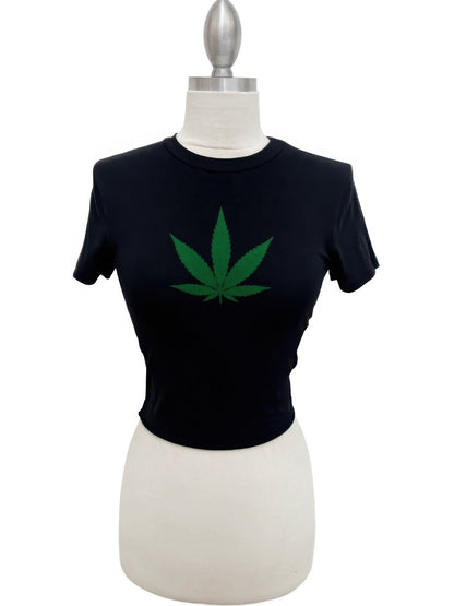 Cannabis Leaf Graphic Crop Tee
