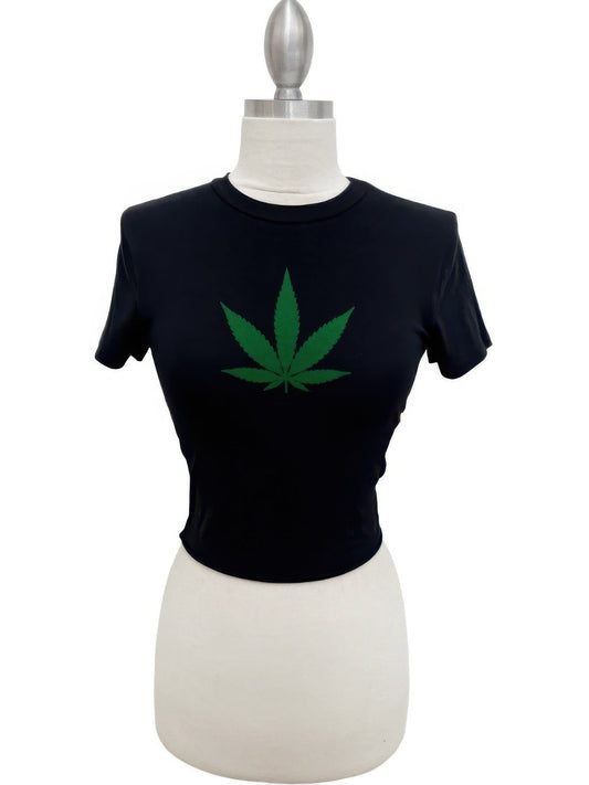 Cannabis Leaf Graphic Crop Tee