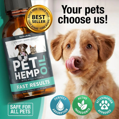 Charlie & Buddy Hemp Oil for Dogs & Cats- Calming & Joint Support