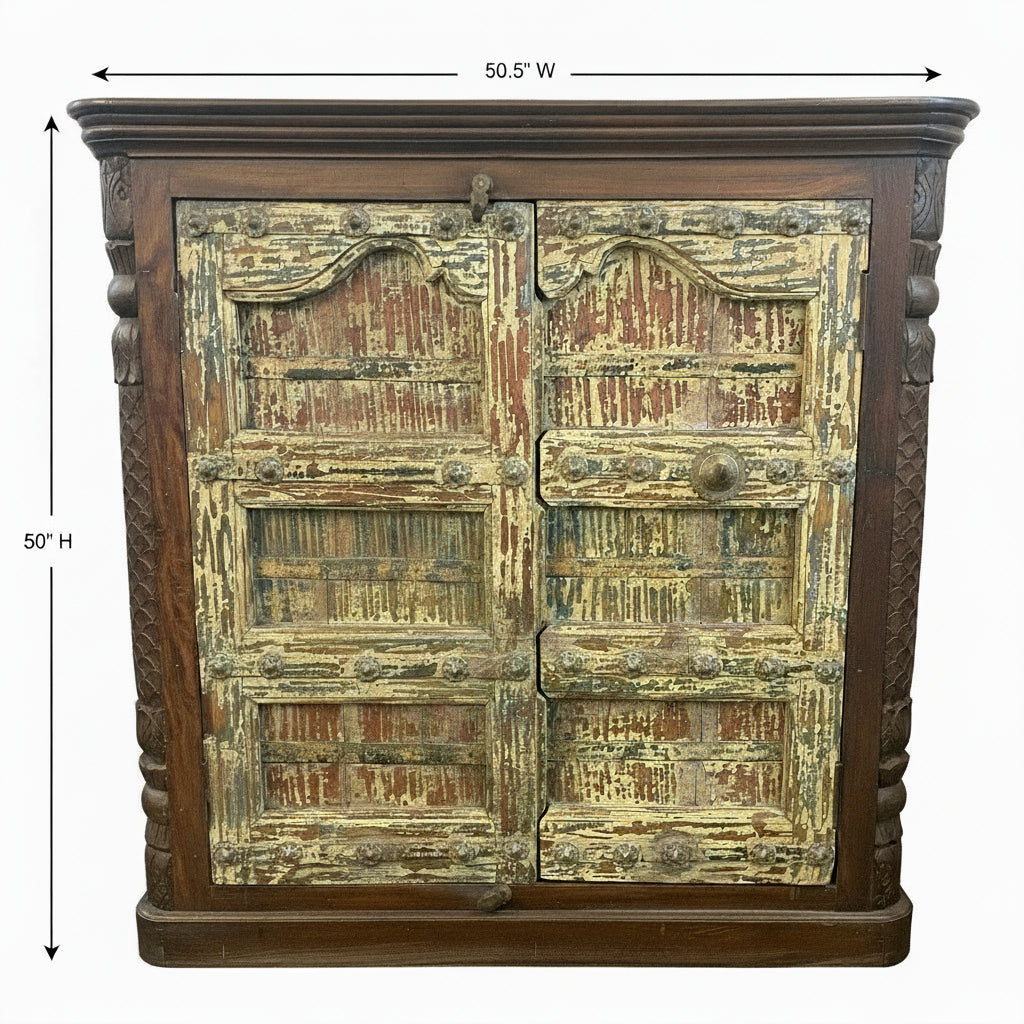 1900s Antique Door Upcycled 50" Tall  Distressed Solid Wood Cabinet