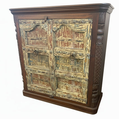 1900s Antique Door Upcycled 50" Tall  Distressed Solid Wood Cabinet