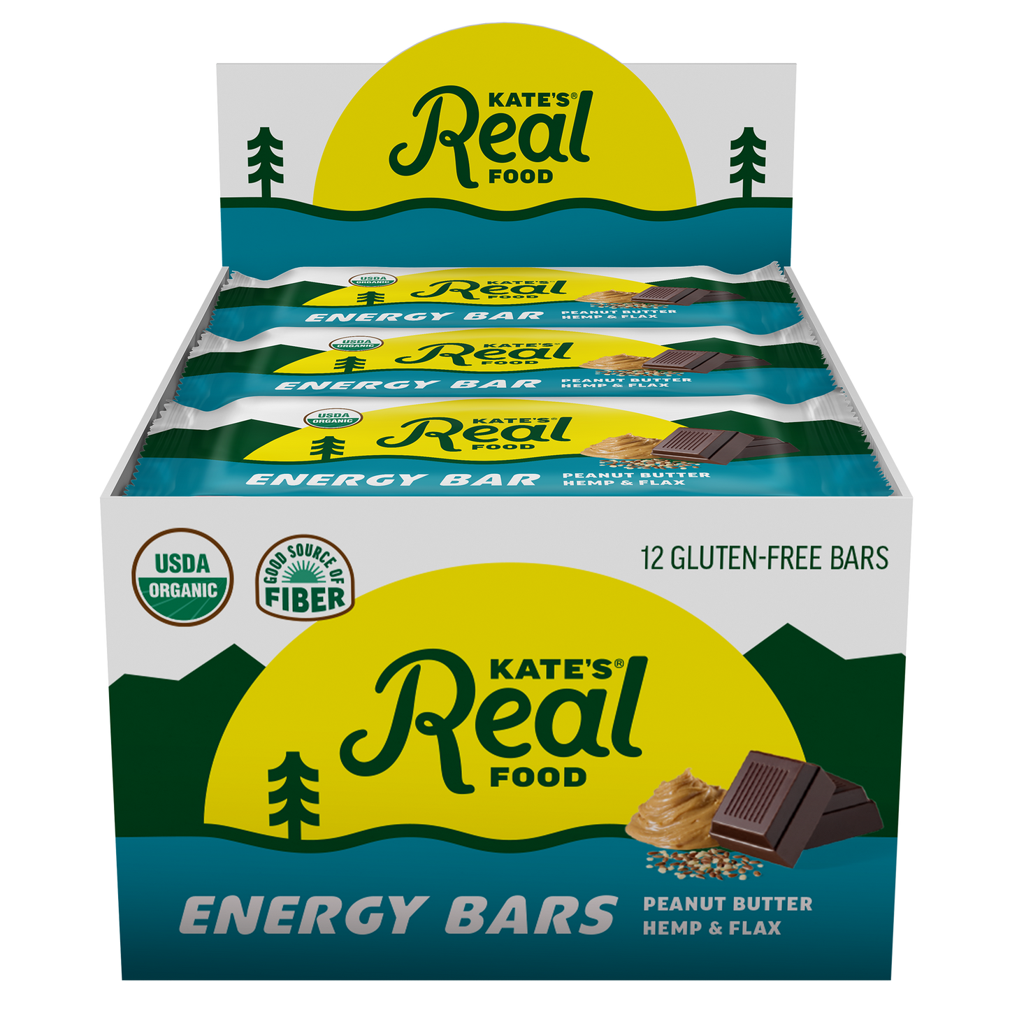 Kate's Real Food - Peanut Butter Hemp and Flax Energy Bar - Case of 12 - 2.2 OZ