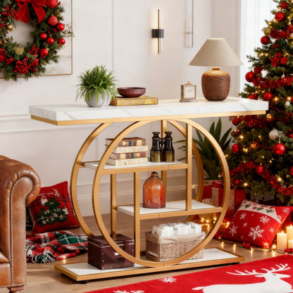 Luxury Gold Console Table with Marble Top
