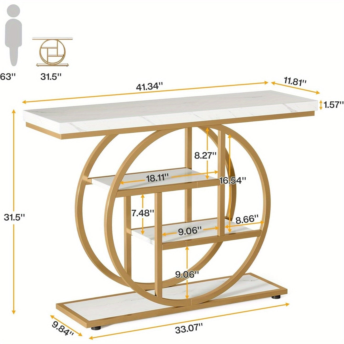 Luxury Gold Console Table with Marble Top