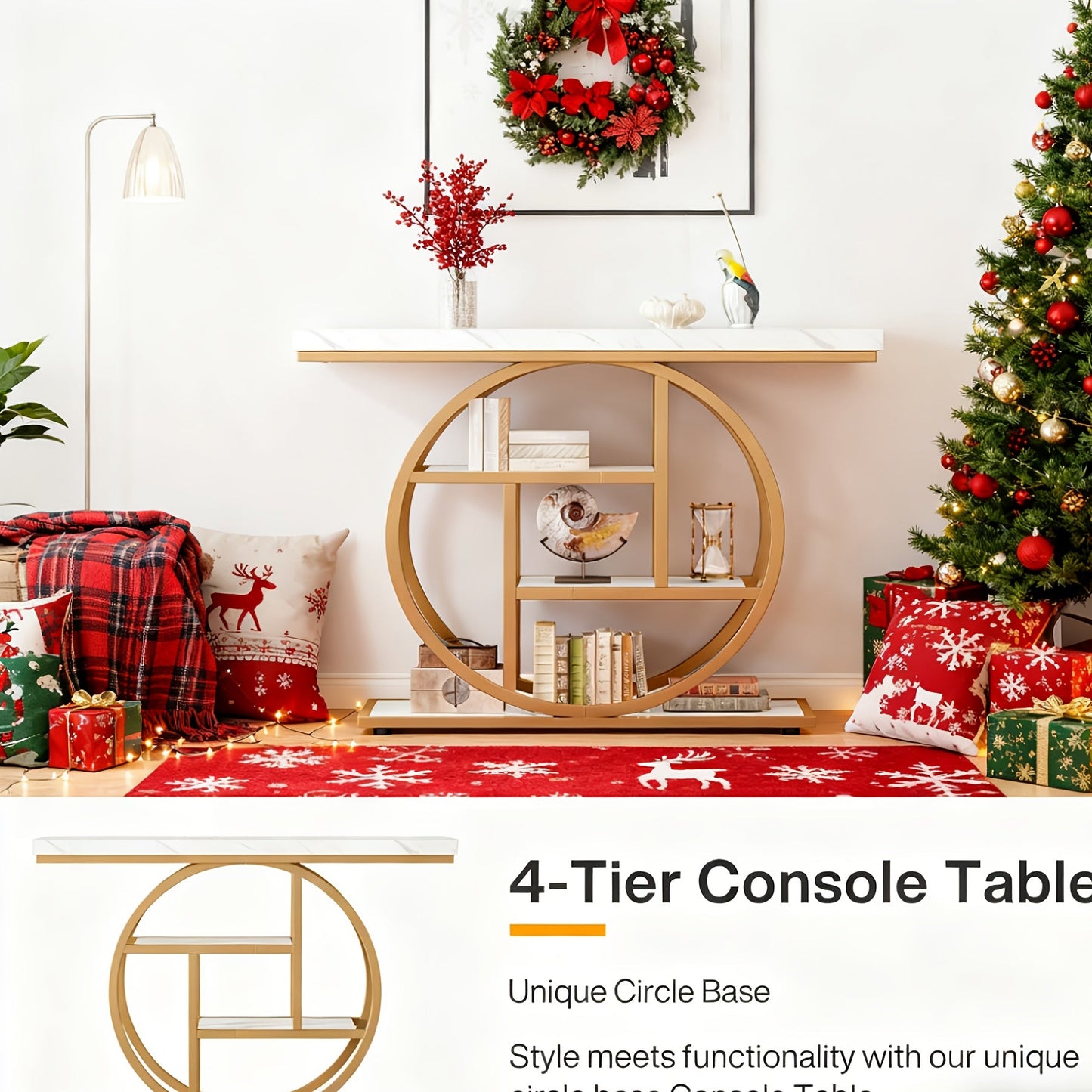 Luxury Gold Console Table with Marble Top
