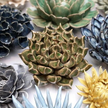 Ceramic Flower Wall Art Succulent Green
