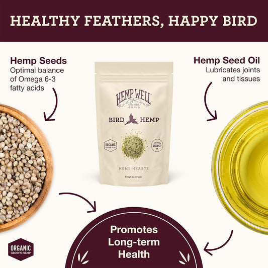 Organic Hemp Hearts for Birds Feather Plucking Support Relaxation - 8oz
