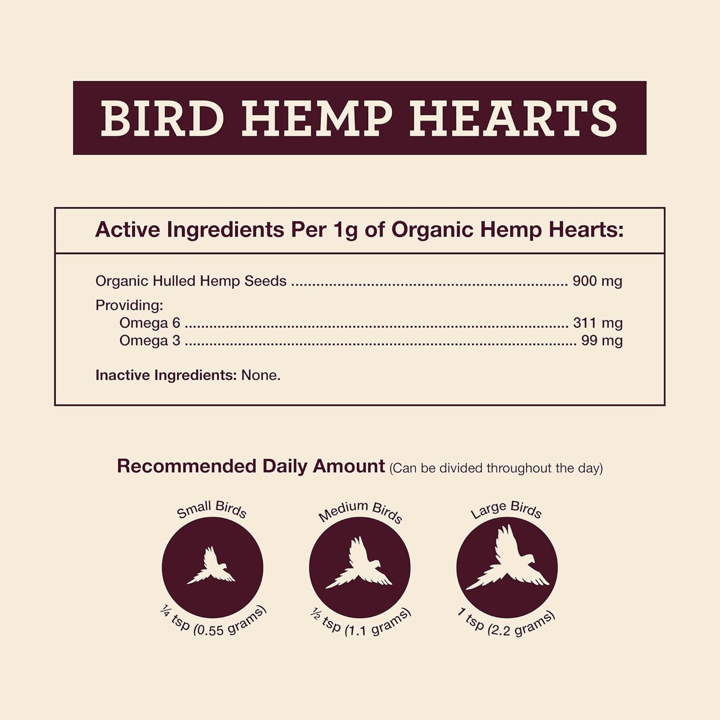 Organic Hemp Hearts for Birds Feather Plucking Support Relaxation - 8oz