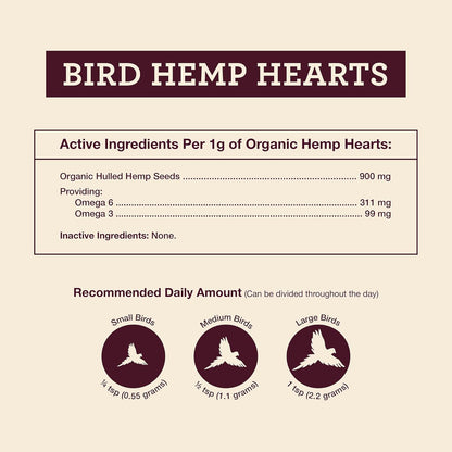 Organic Hemp Hearts for Birds Feather Plucking Support Relaxation - 8oz