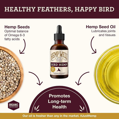 Organic Hemp Oil for Birds- Feather & Immune Support Parrot 2oz