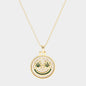 Gold Dipped Hemp Leaf Pointed CZ Smile Pendant Necklace