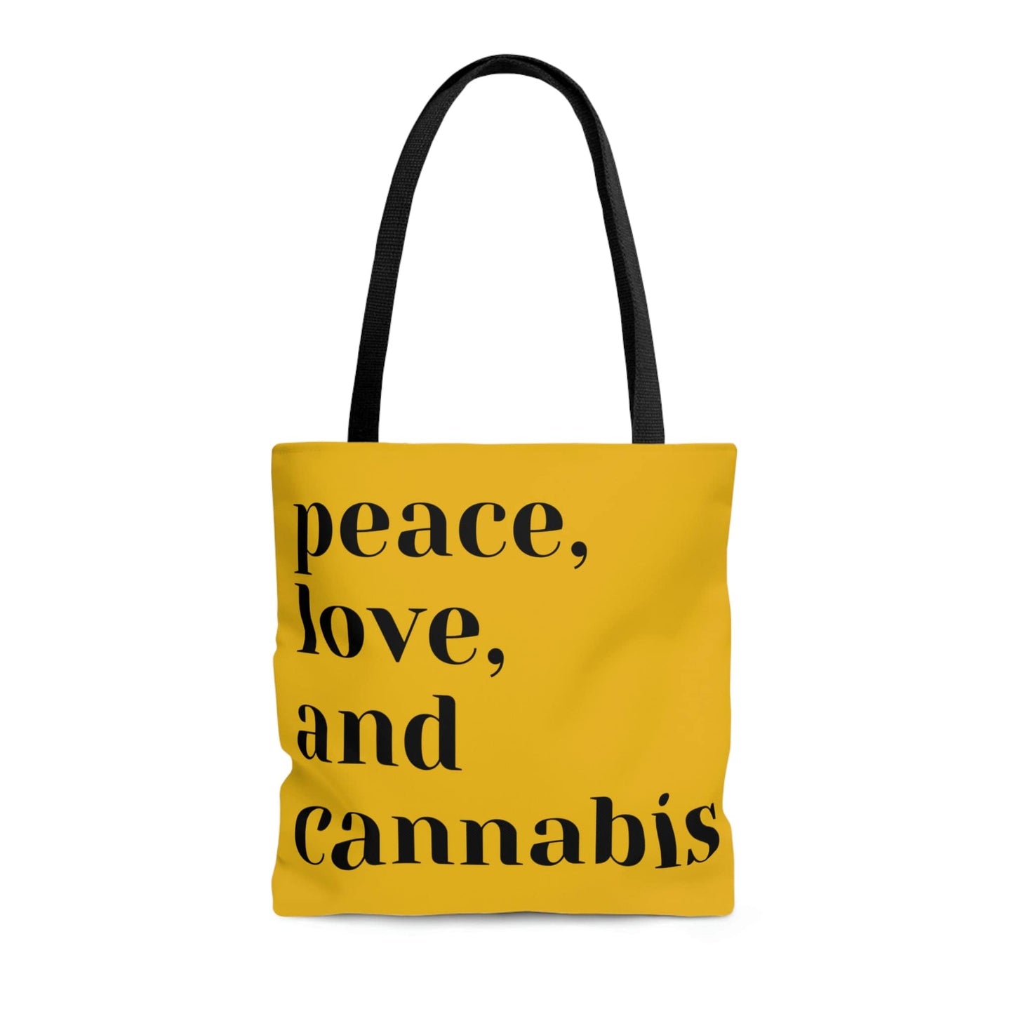 "Peace, Love and Cannabis" Yellow Tote Bag