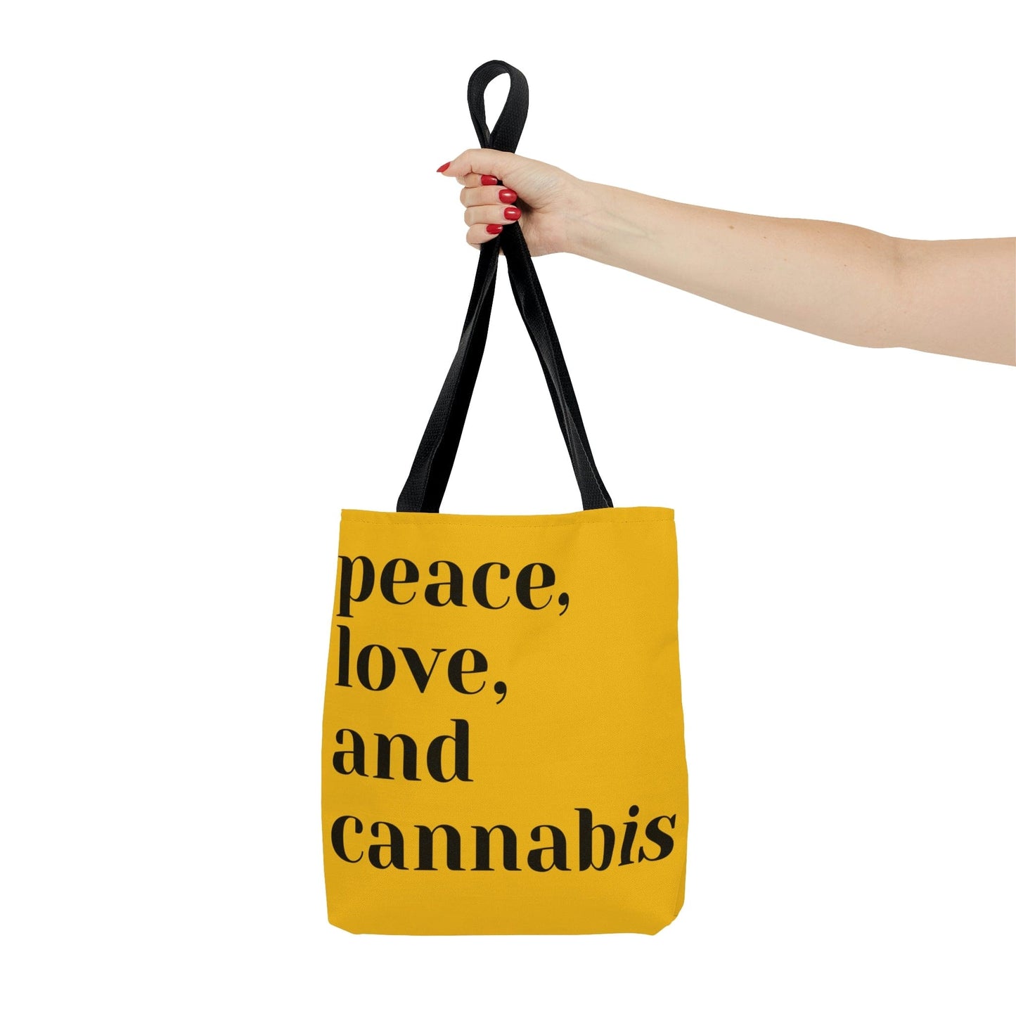 "Peace, Love and Cannabis" Yellow Tote Bag