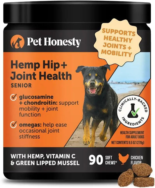 Pet Honesty Senior Hemp Hip & Joint Chews for Dogs | Mobility Support 90 Ct