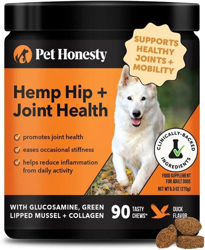 Pet Honesty Senior Hemp Hip & Joint Chews for Dogs | Mobility Support 90 Ct