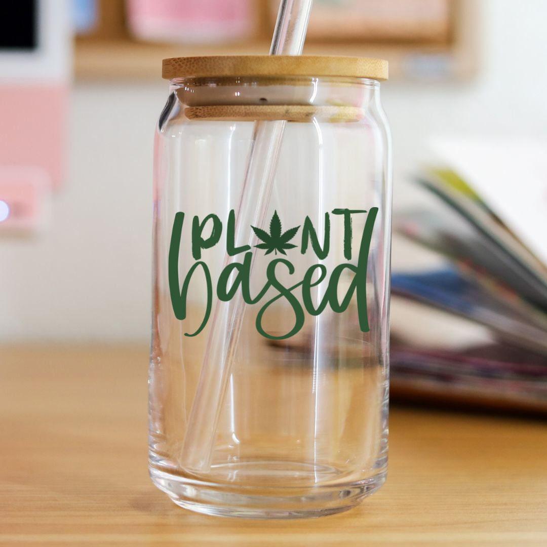 "Plant Based" Glass Cup with Lid